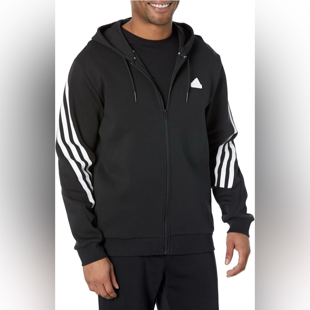 NWT Men's adidas Future Icon 3-Stripes Black/White Full-Zip Hoodie Size XXL